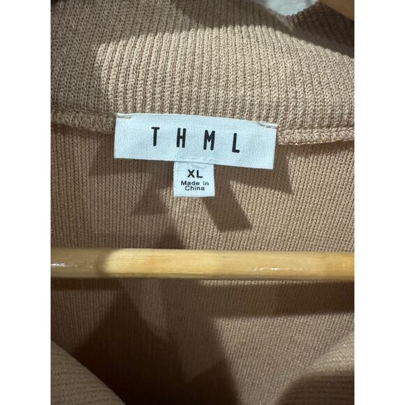 THML Brown Knit Faux Leather Quarter Zip XL - Picture 2 of 4